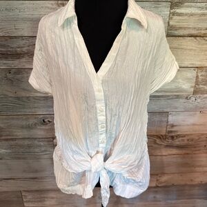 Chic Silky Chiffon White Tie-Front Women's Blouse-NWT